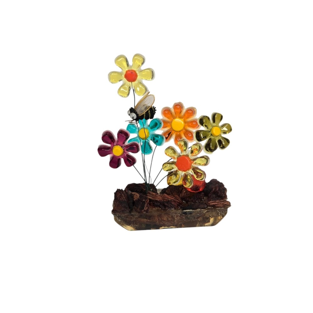 Vintage 60s Lucite Acrylic Flower Sculpture Bee Folk Art